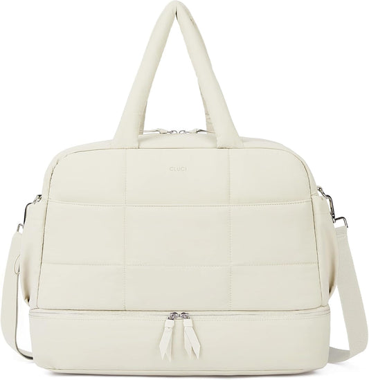 CLUCI Weekender Travel Bag for Women Puffer Tote Bag Carry On Duffle Overnight Bags with Shoe Compartment