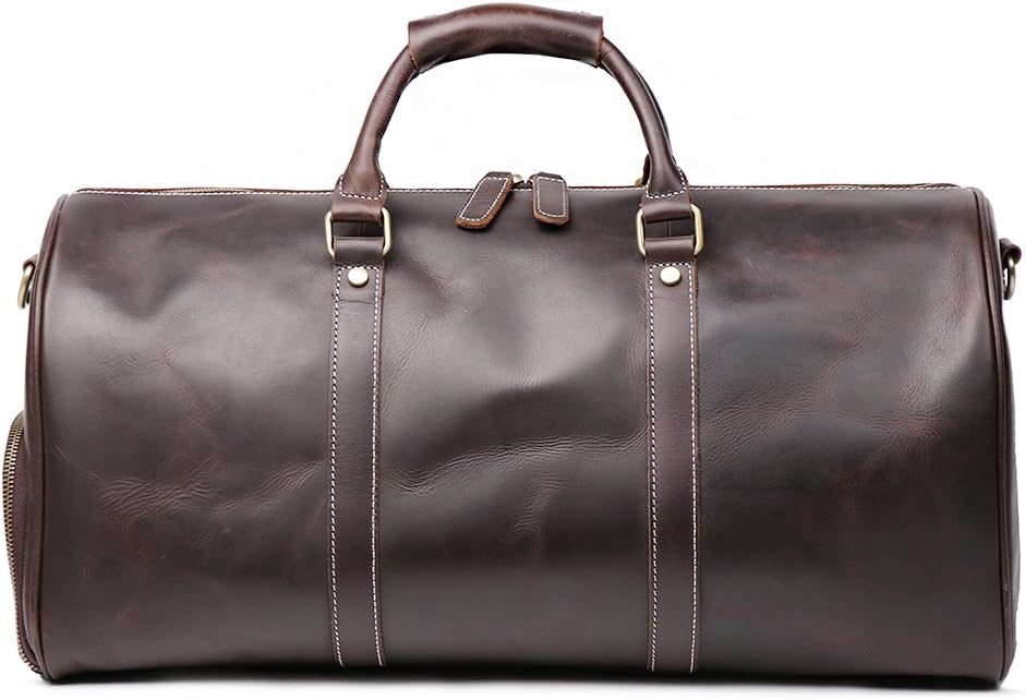 Leather Travel Luggage Bag, Mens Duffle Retro Carry on Handbag (Dark Browm, 22 Inch)