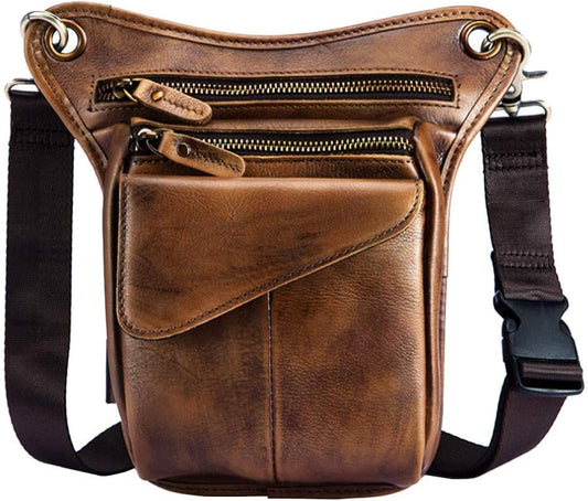 Leather Waist Pack Drop Leg Bag for Men Women Belt Bumbag Multi-Purpose Motorcycle Bike Outdoor Sports Tactical Cycling Riding Hiking Camping Pouch