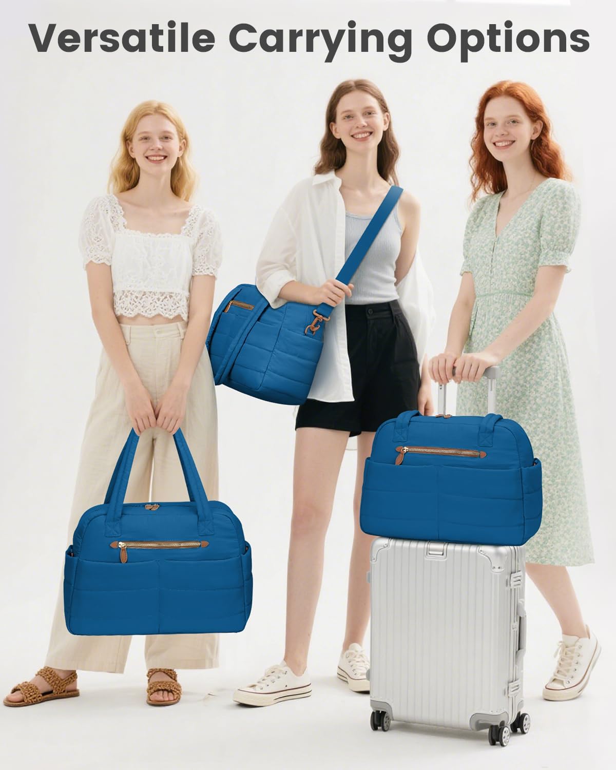 Travel Duffle Bag,Puffer Carry On Duffel Bag with Laptop Compartment Waterproof Overnight Weekender Bags for Women Large Hospital Tote Bags for Labor and Delivery(Large,Blue)