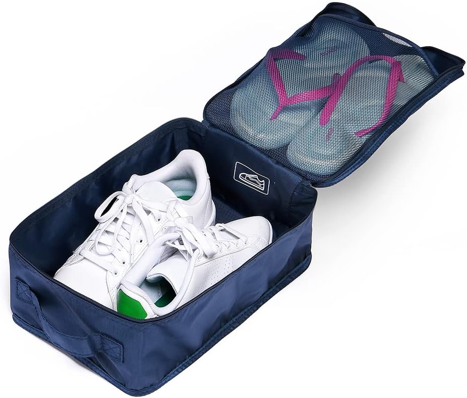 Travel Shoe Bags, Foldable Waterproof Shoe Pouches Organizer-Double Layer (4 Navy Shoe Bag)