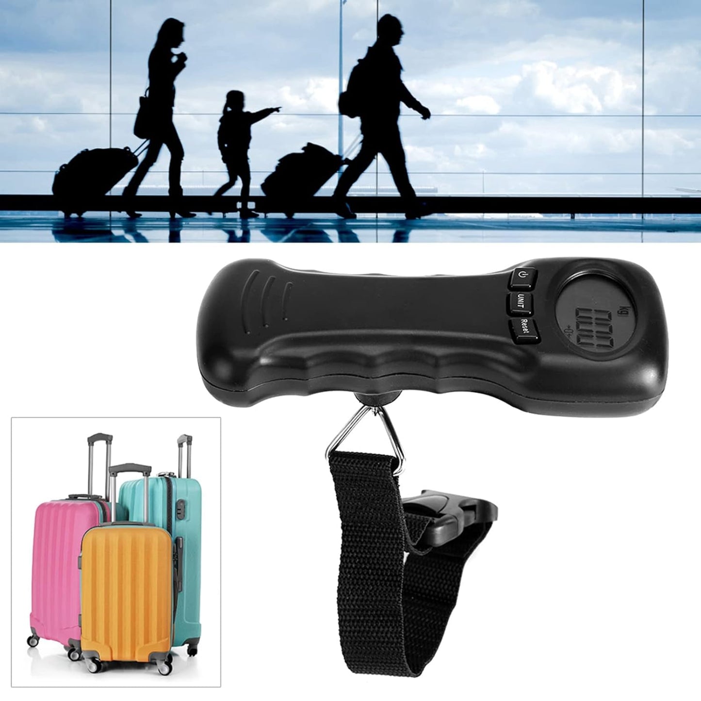 Luggage Scale, Portable Travel Digital Suitcase Weight Scale Hanging Handheld Scale with LCD Digital Display, 110 Pounds Capacity