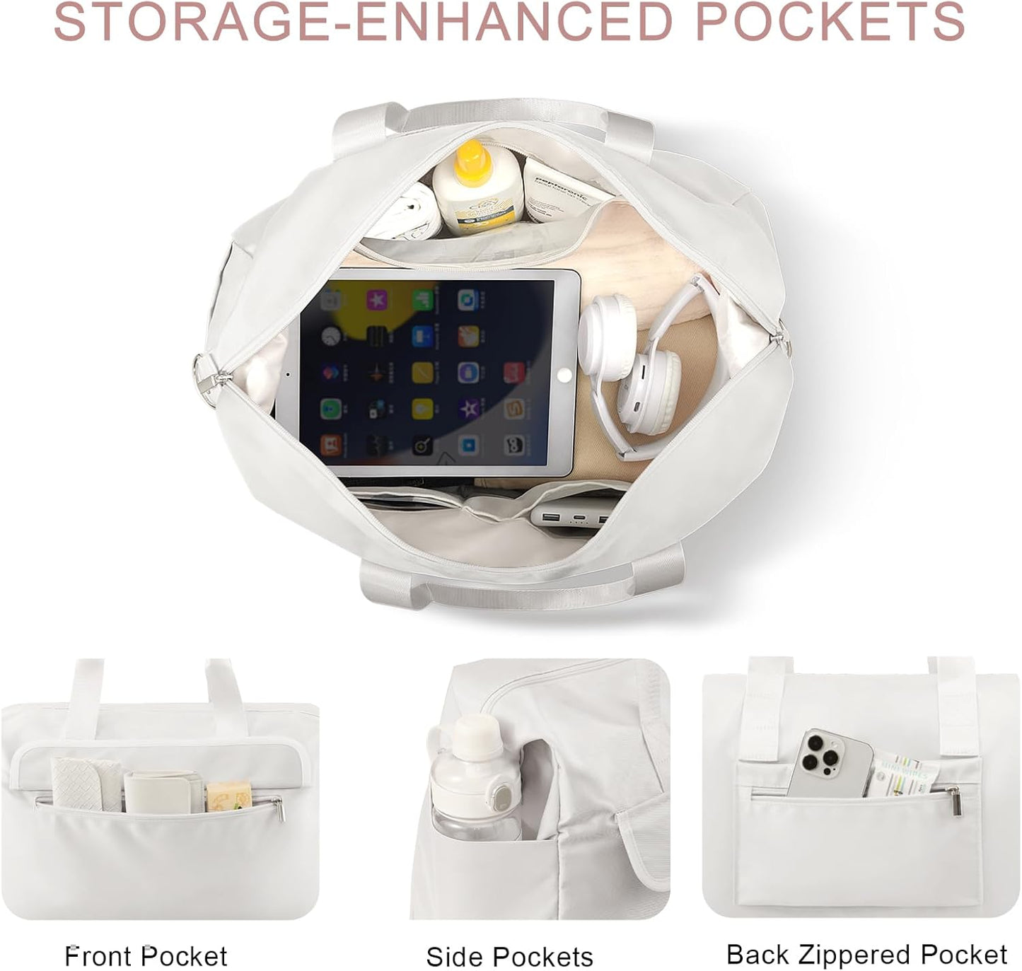 18x14x8 Personal Item Bag with Wet Pocket & Toiletry Bag, Travel Duffel Bag for Gym Underseat Weekender Carry On Luggage for Women Men (Beige)