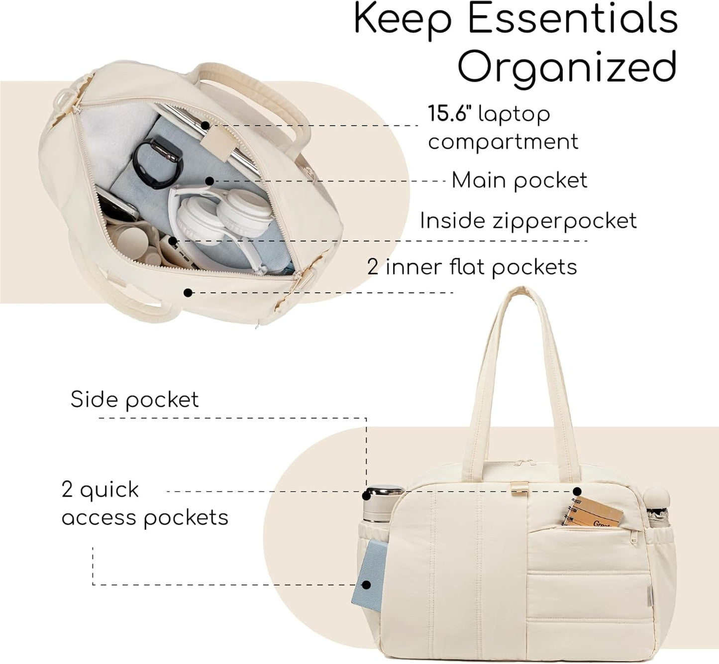 CAMTOP Gym Bag for Women with Yoga Mat Holder,16 Inches Quilted Duffle Bag for Travel Tote with Muiti-Pockets Lightweight Carry on Water resistant Overnight Weekender Personal Item Bags