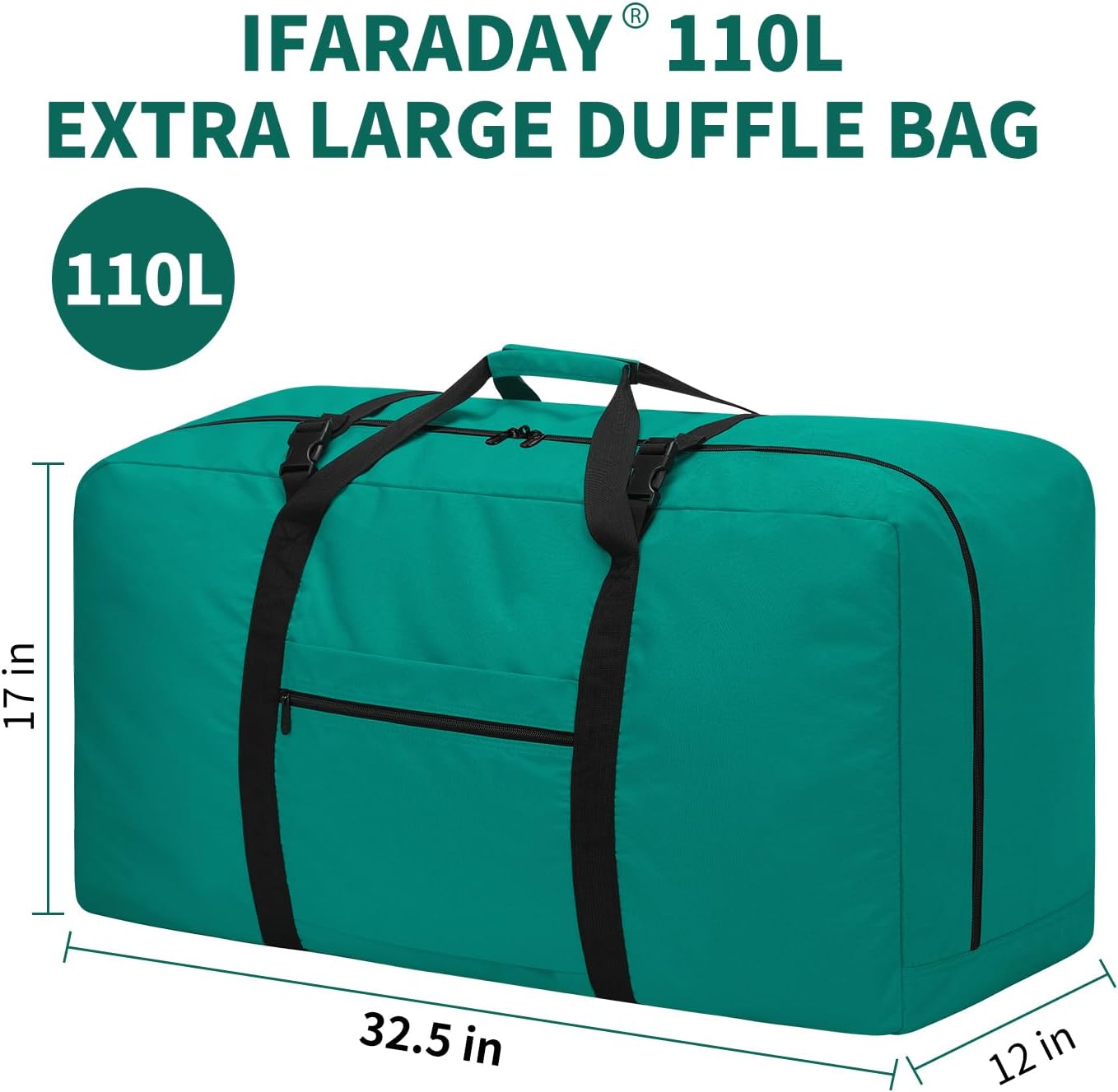 110L Extra Large Duffel Bag 32.5 inch Travel Duffle Bag lightweight Luggage Storage Bag for Outdoor, Camping, Sport-Green
