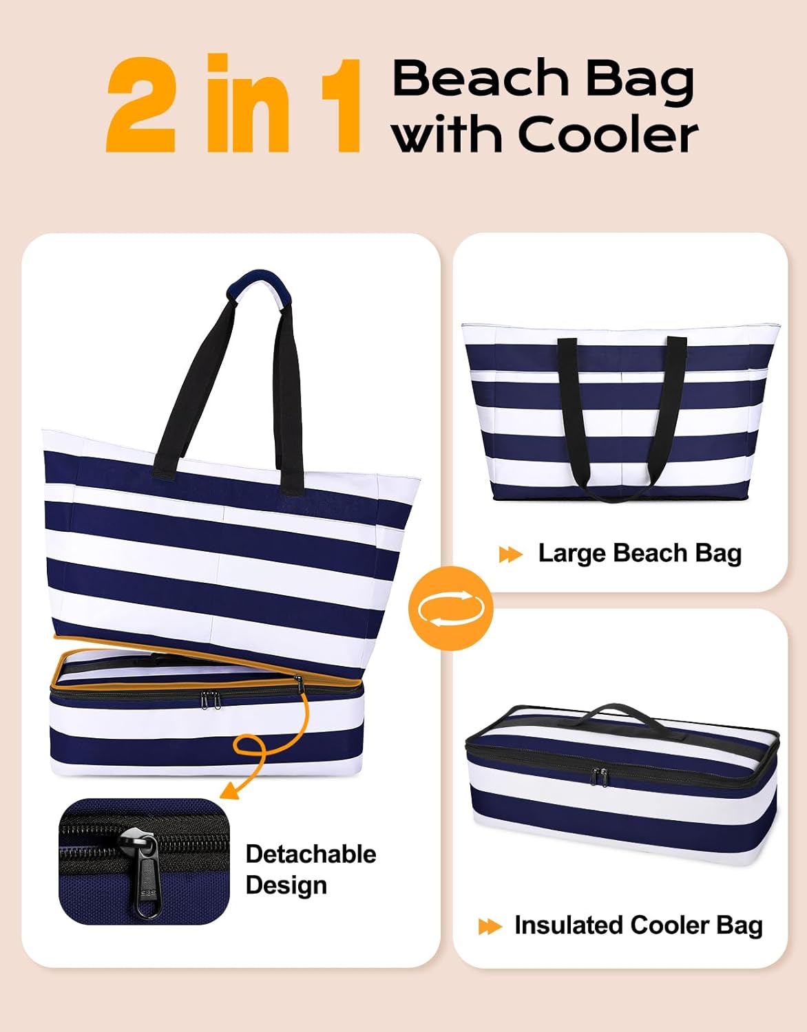 Beach Bag with Cooler, 54L Large Waterproof Sandproof Travel Tote Bag, Duffel Weekender Bag for Packing/Travel/Gym