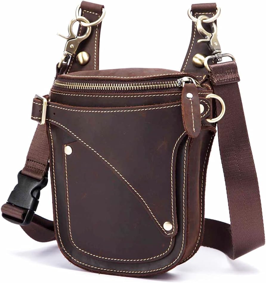 Leather Waist Pack Drop Leg Bag for Men Women Belt Bumbag Multi-Purpose Motorcycle Bike Outdoor Sports Tactical Cycling Riding Hiking Camping Pouch