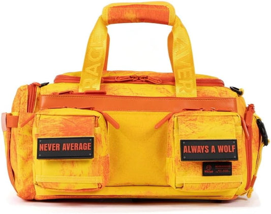 WOLFpak 20L Mini Duffle Bag for Gym & Travel | Waterproof Carry-On Weekender Bag with Shoe Compartment, Hard Bottom, and Tactical Molle System (Fire)