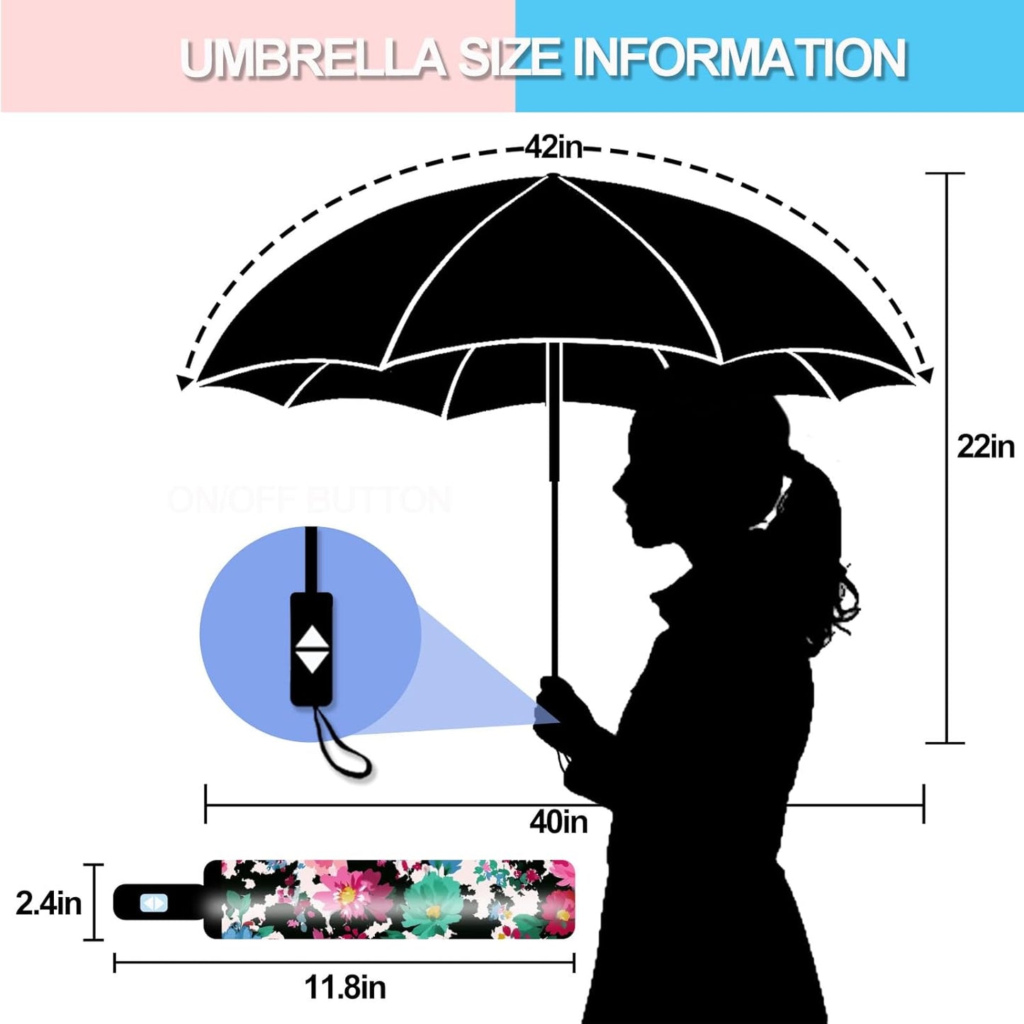 Small Travel Folding Umbrella for Girl, Portable, UV, SunShade, Compact, Automatic, Rain & Wind