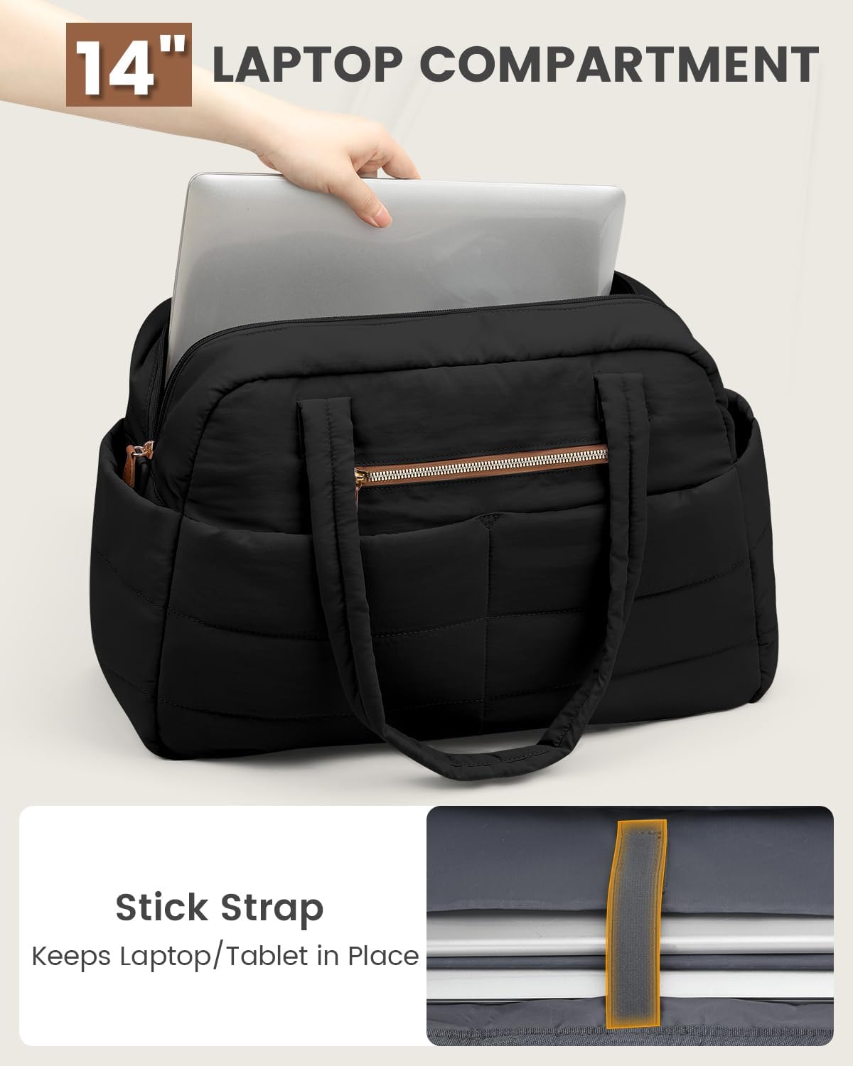 Travel Duffle Bag,Puffer Carry On Duffel Bag with Laptop Compartment Waterproof Overnight Weekender Bags for Women Large Hospital Tote Bags for Labor and Delivery(Medium,Black)