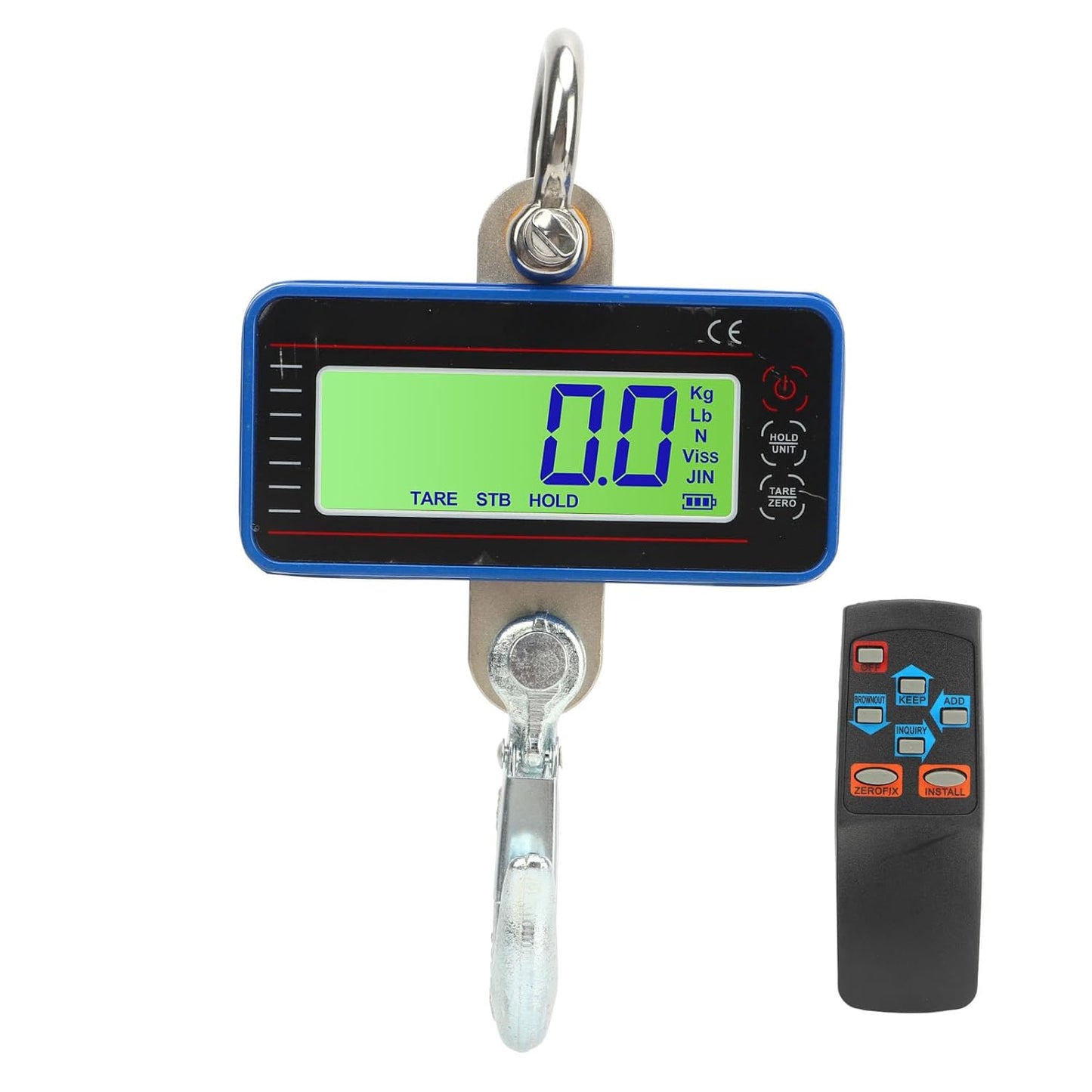 1000Kg Electronic Crane Scale, Aluminum Shell 20M Wireless Remote LED Display Thick Carabiner Scale for Fishing Luggage