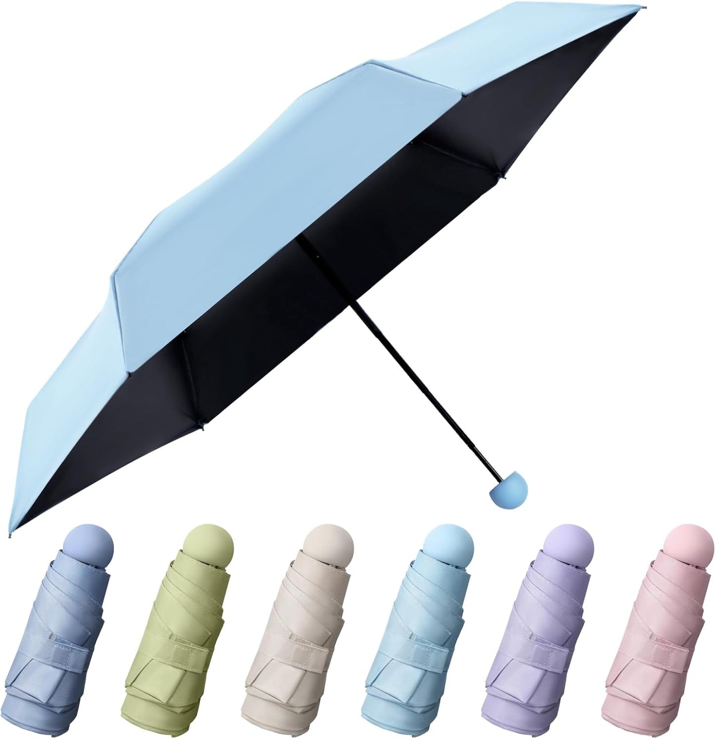 Pinkunn 6 Pieces Travel Mini Umbrella for Purse, Colored Compact Umbrellas, Bulk Small Folding UV Lightweight Portable Windproof Pocket for Sun Rain Protection, Girls Women