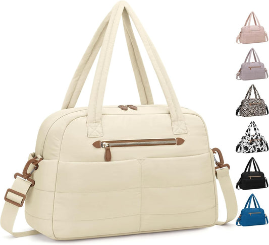 Travel Duffle Bag,Puffer Carry On Duffel Bag with Laptop Compartment Waterproof Overnight Weekender Bags for Women Large Hospital Tote Bags for Labor and Delivery(Large,Beige)