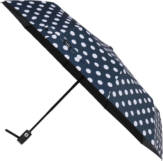 Agaric Cute Polka Dots Large Travel Umbrella for Rain & Sun, 46” UV Protection Auto Open Close Waterproof Folding Umbrella Windproof Compact Umbrella