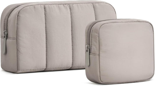 oscaurt 2 Pcs Makeup Bag Travel Toiletry Bag for Women Puffy Padded Cosmetic Pouch Purse Wide-open Makeup Organizer Case Travel Essentials