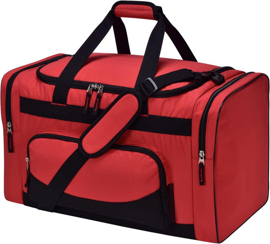 22 inch Gym Bag for Men - 55L Large Travel Duffle Bag Sports Equipment Bag with Multiple Zippered Pockets,Outdoor Workout Duffle Bag for Overnight Weekend - Red