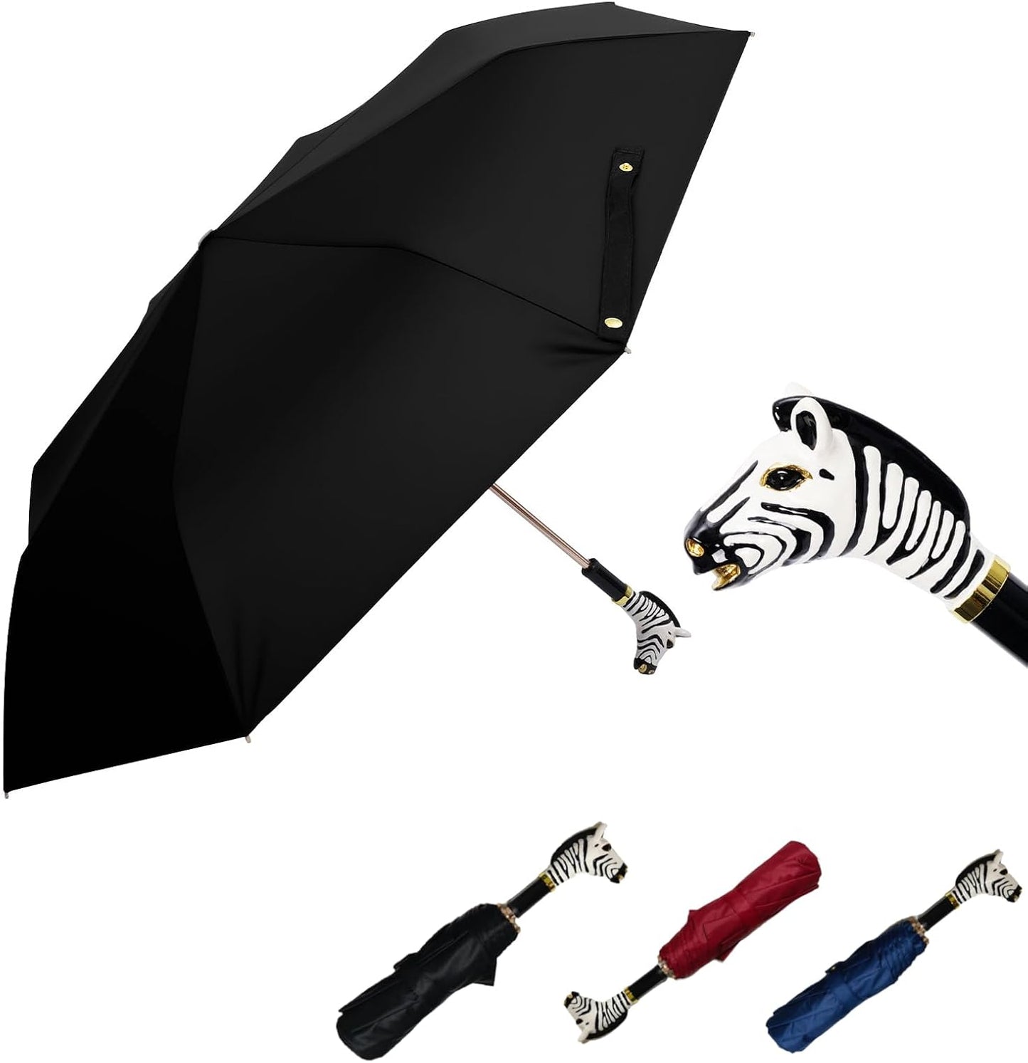 Handpainted Artisan Foldable Umbrella – Animal Lovers – Traditional Enamel Figurine – Fashion Umbrella – Unique Gift Idea – Compact & Windproof – Advanced UV Protection
