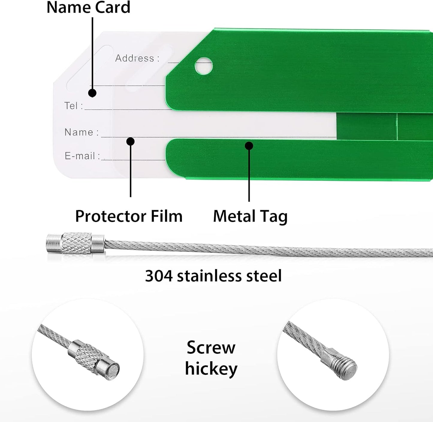 12 Pieces Luggage Tags Business Card Holder Aluminum Metal Travel ID Bag Tag for Suitcases Travel Luggage Baggage Identifier(Green)