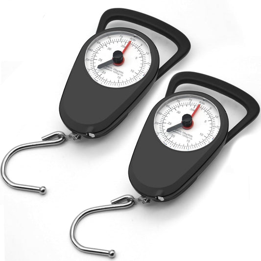 2PC Portable Luggage Weight Scale with Hook Fishing Hanging Scale Mechanical Kitchen, Multi-Purpose Travel Suitcase Scale with Tape Measure (80 Lbs)