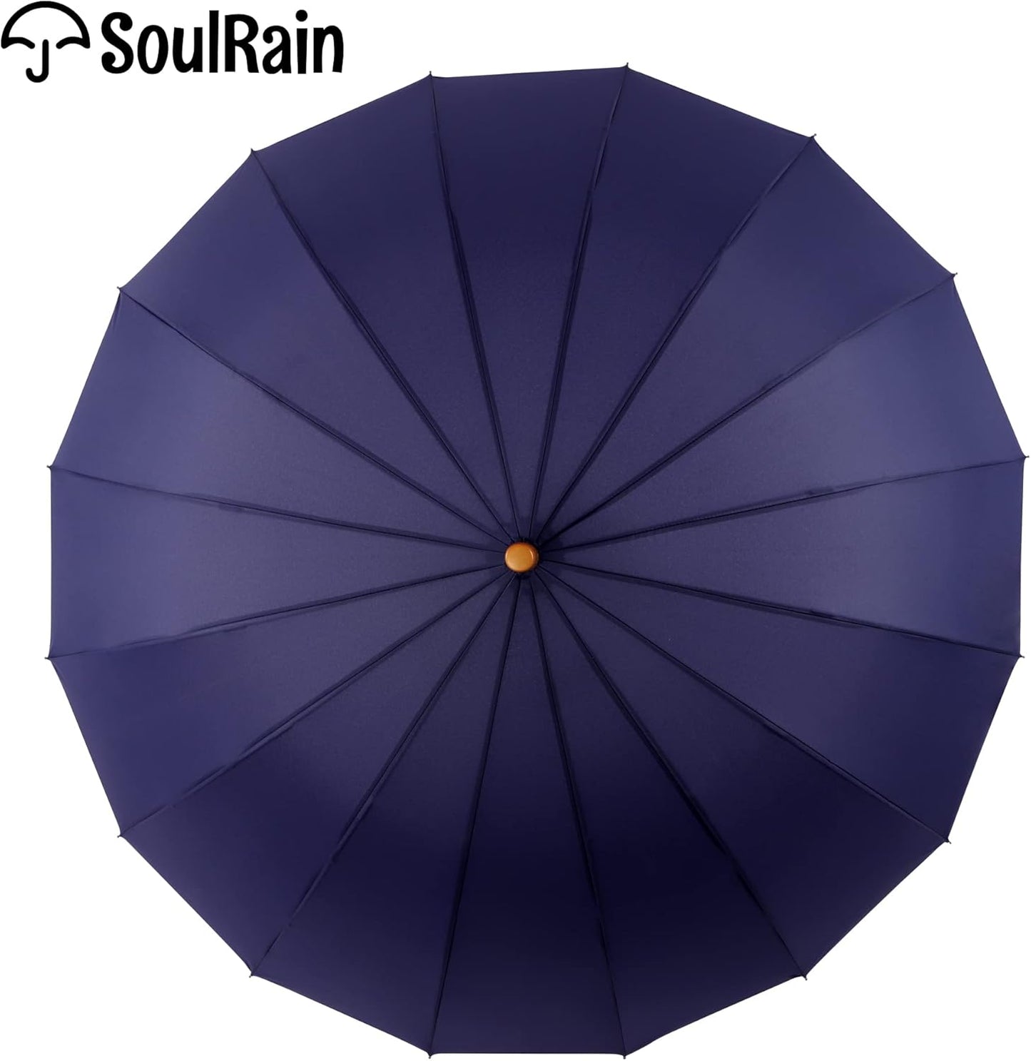 SoulRain 16 Ribs 48" Stick Umbrella Auto Open Solid Color Fashionable and Simple，Arc Classic Wood Handle，Windproof Unbreakable Stick Rain Umbrella