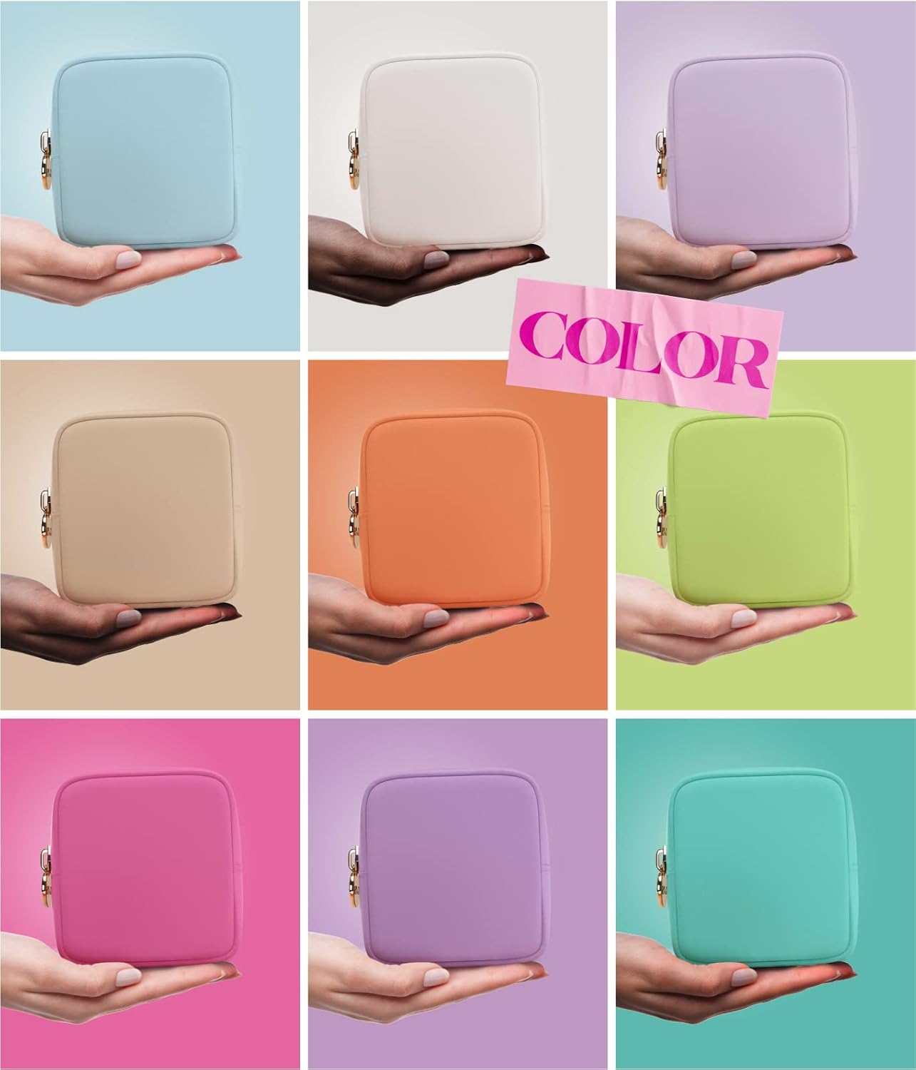 Embla Makeup Bag Travel Cosmetics Pouch and Toiletry Bag, Nylon Zipper Pouch Purse, Cute Make Up Organizer Storage Tote for Women Girls, Waterproof Travel Skincare Case, Small Makeup Bags, Sand