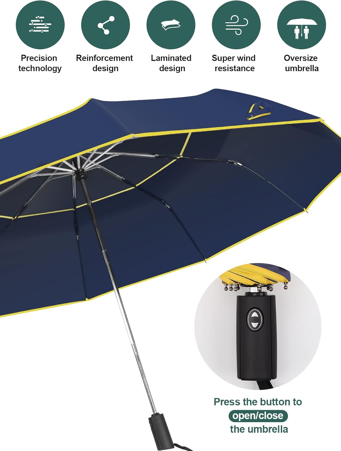 Kalolary 62 Inch Automatic Golf Umbrella - Extra Large Folding, Windproof, Compact, Double Canopy, Travel Folding, Oversize Rain Umbrella for Home Family Use