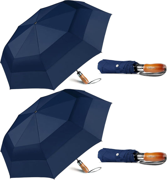 Lejorain Large Folding Golf Umbrella - Compact Mens Umbrellas Travel Rain and Windproof 54inch Collapsible Automatic Open Close Umbrella 210T Teflon Vented Double Canopy