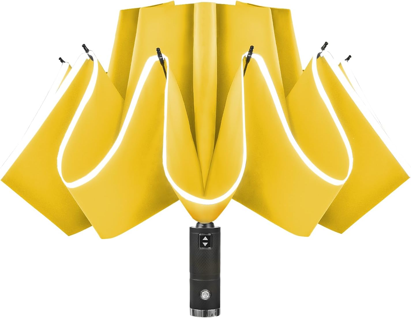Lejorain Automatic Folding Umbrella Inverted - Upside Down Yellow Windproof Umbrella LED Flashlight Handle With Reflective Strip