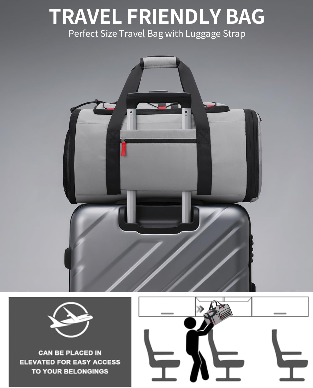 Gym Bags for Men Women, 45L Sports Travel Duffle Bag with Shoe Compartment, 3 in 1 Weekener Overnight Backpack with Wet Pocket, Grey