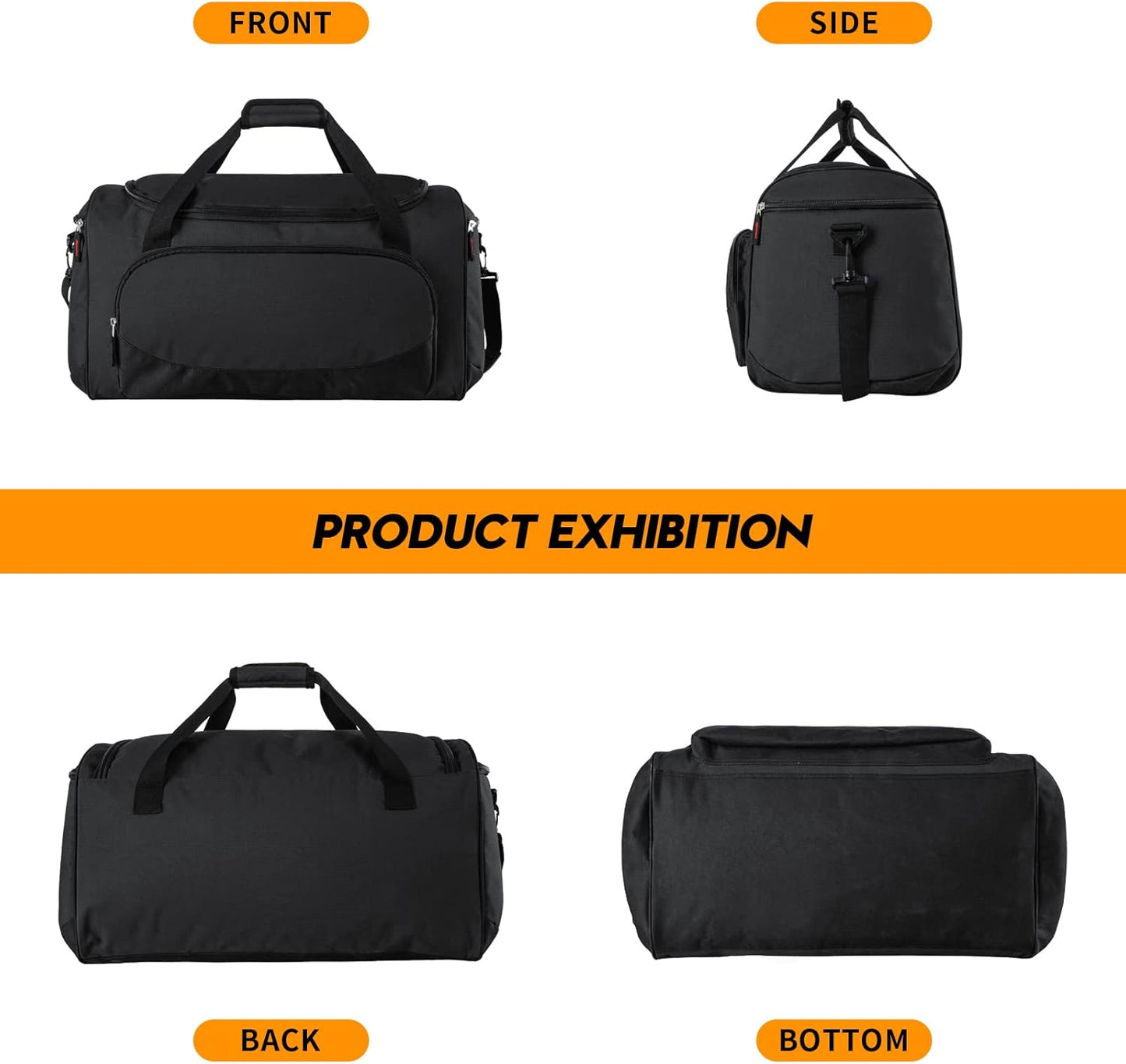 Gym Bag for Men - 55L Black Durable Large Duffle Bag for Travel, Workout, Fitness & Sport