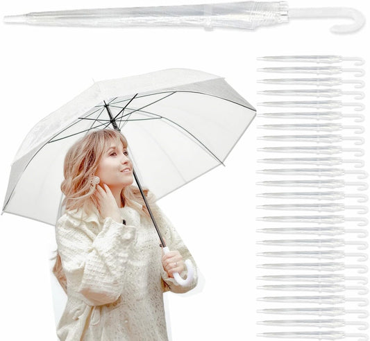 Umbrella Wedding Style Stick Umbrellas Large Windproof Bubble Umbrellas Rain Umbrellas with J Hook Handle for Bride Groom Gift