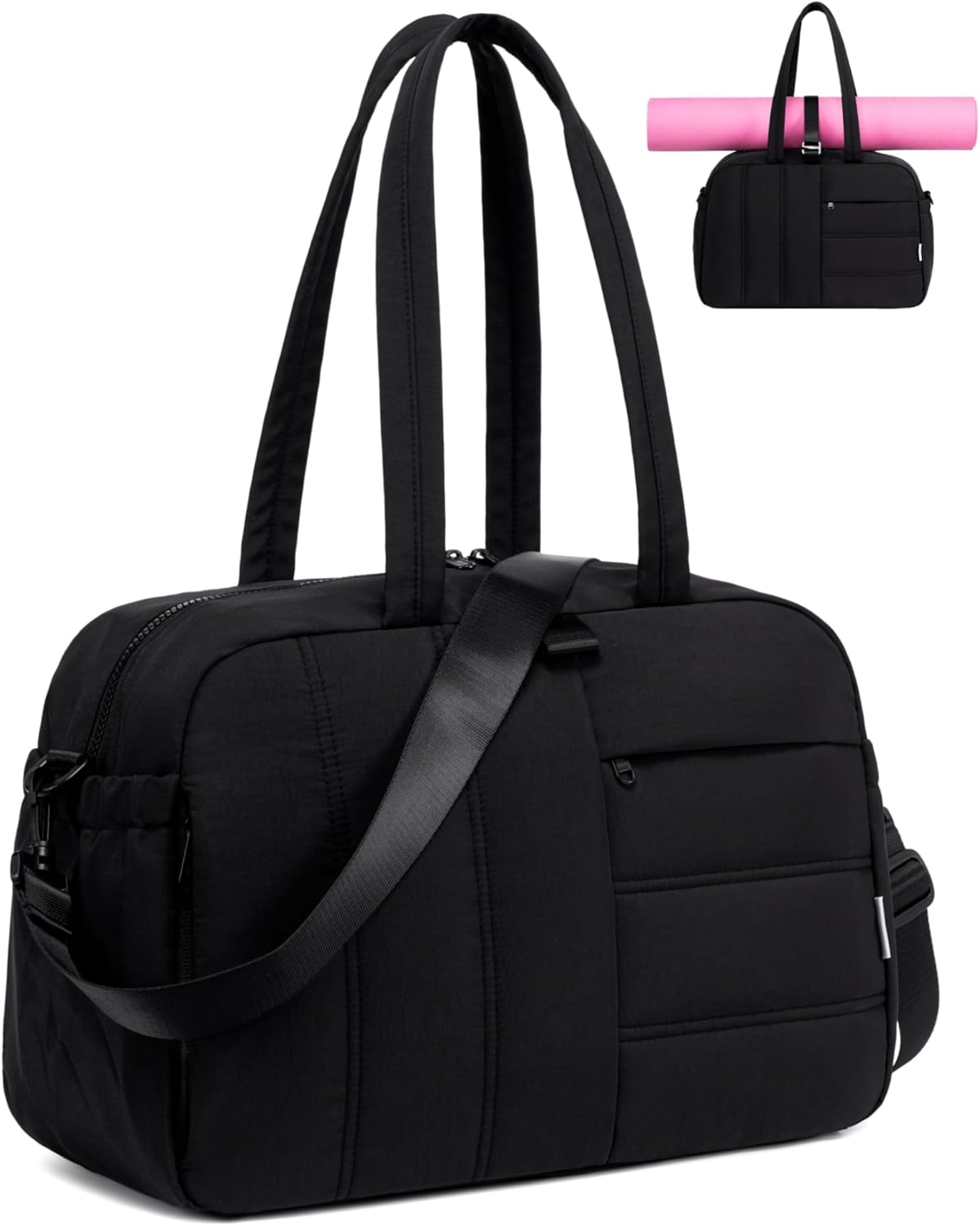 CAMTOP Gym Bag for Women with Yoga Mat Holder,16 Inches Quilted Duffle Bag for Travel Tote with Muiti-Pockets Lightweight Carry on Water resistant Overnight Weekender Personal Item Bags