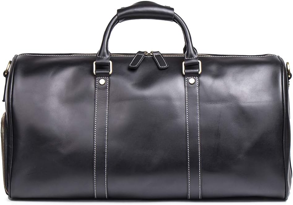 Leather Travel Luggage Bag, Mens Duffle Retro Carry on Handbag(Black, 22 Inch)