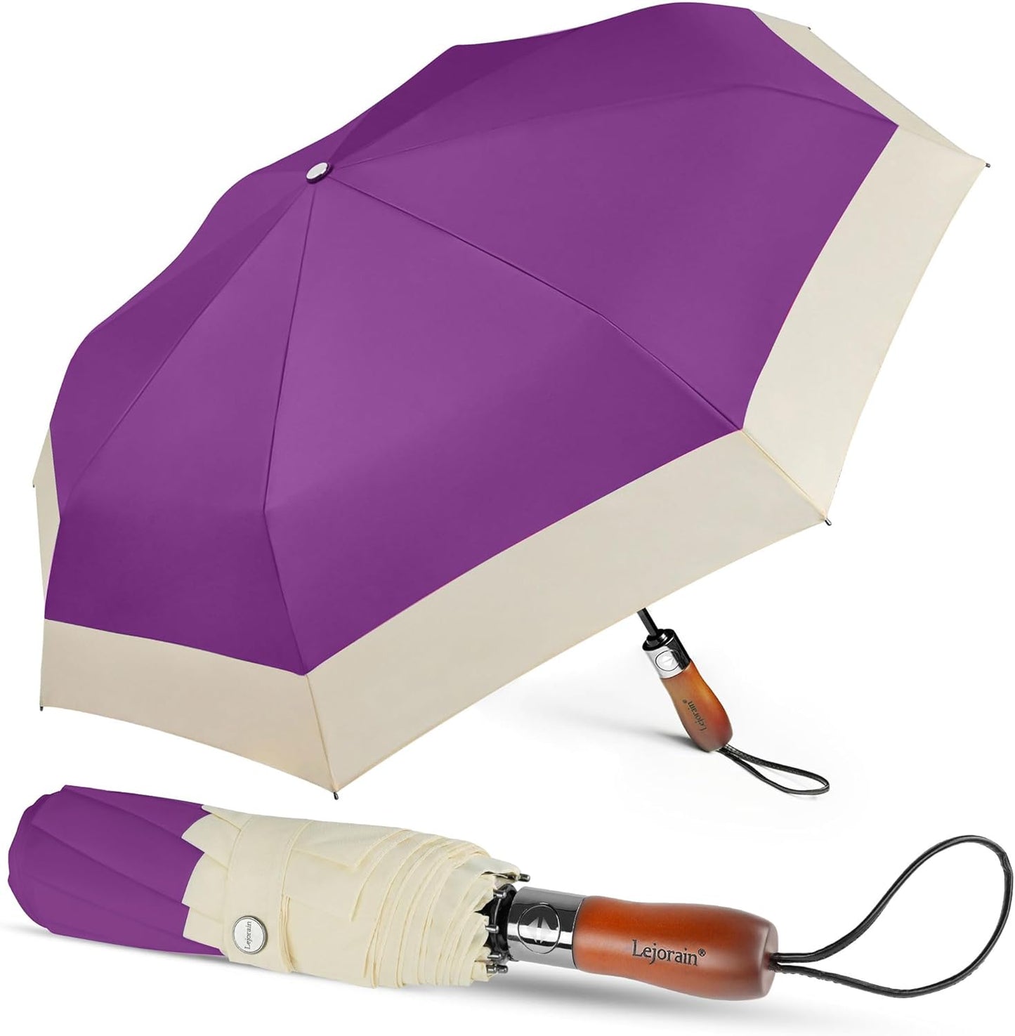 Lejorain Compact Golf Umbrella Large - 54inch Travel Big Portable Automatic Folding Umbrella Windproof for Men Heavy Duty 210T Dupont Teflon Coated Umbrella for Rain