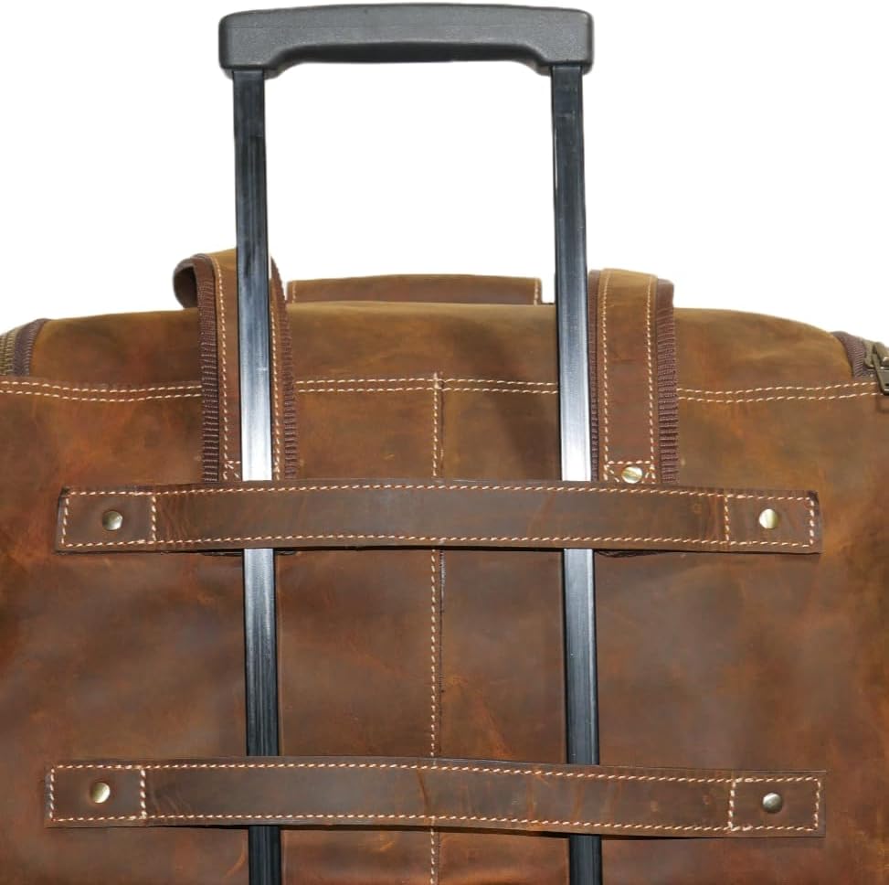Leather Travel Bag with Trolley Strap,s Adjustable Shoulder Strap, Laundry Bag Travel Duffel Bag 22x11x12 by De Lira