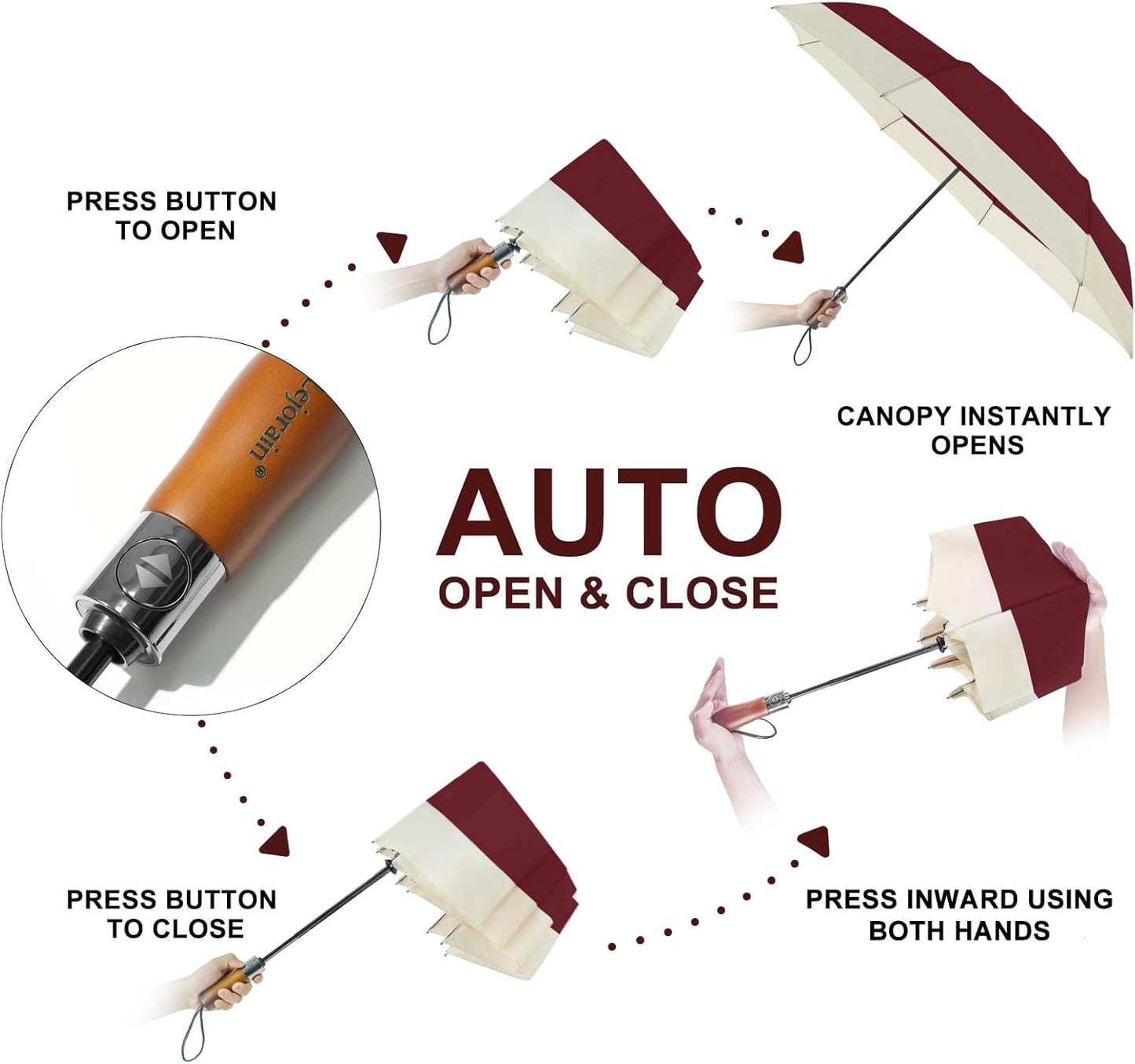 Lejorain Compact Golf Umbrella Large - 54inch Travel Big Portable Automatic Folding Umbrella Windproof for Men Heavy Duty 210T Dupont Teflon Coated Umbrella for Rain