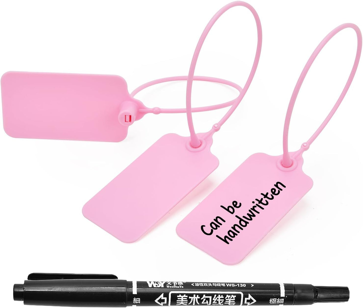 100pcs Luggage Tags Plastic Seals Shipping Label Logistics Use Sign Tie, Sealing Storage Multi Purpose Name ID Tag with Marker for Backpack, Schoolbag, Car Key (Pink)