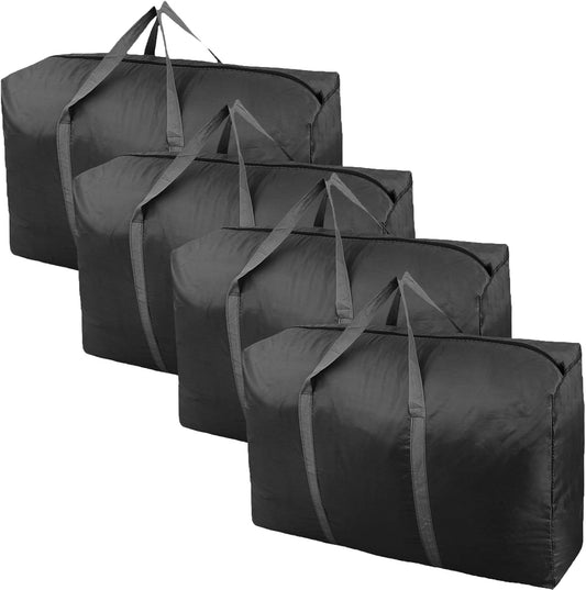 100L Extra Large Storage Bags, Big Moving Bags with Strong Zippers & Carrying Handles, Packing Bags for Moving, Storage, Travel and Camping, Storage Totes For Space Saving (Black, 4 Pack)