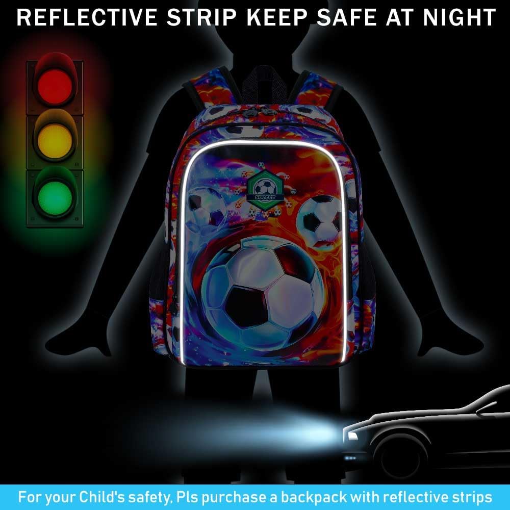16" Soccer Backpack for Boy, 3Pcs Football School Backpacks with Lunch Box, Kids Bookbag for Elementary Preschool Kindergarten(Ice and Fire)