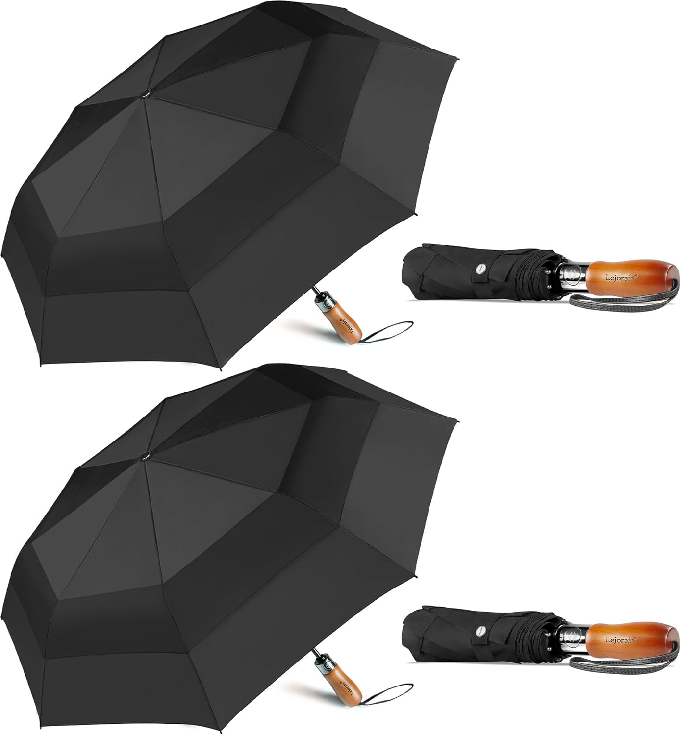 Lejorain Large Folding Golf Umbrella - Compact Mens Umbrellas Travel Rain and Windproof 54inch Collapsible Automatic Open Close Umbrella 210T Teflon Vented Double Canopy