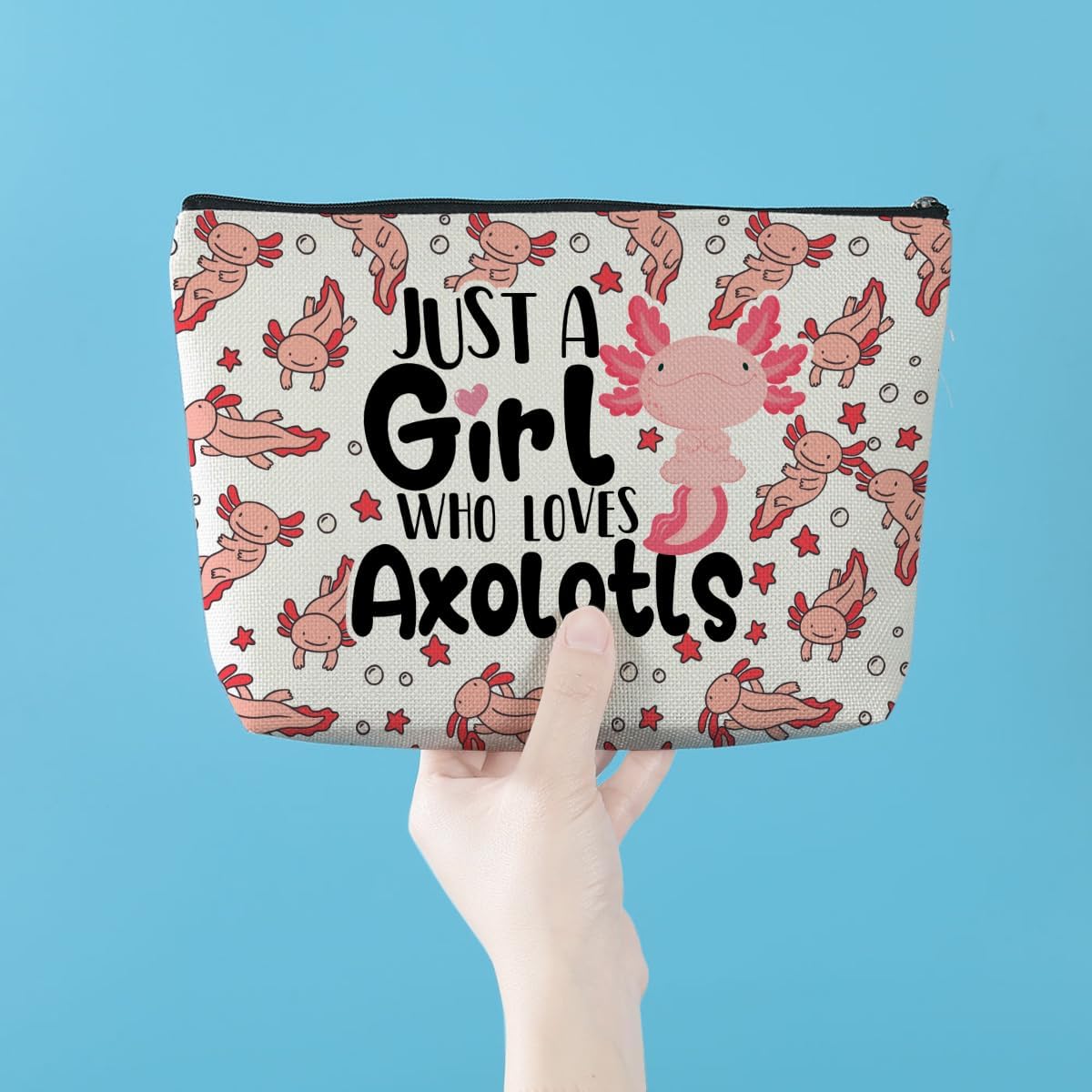 Pink Axolotl Makeup Bag, Axolotl Gifts, Axolotls Stuff, Animal Lover Gifts for Women Girl Friend Axolotls Lovers Graduation Friendship Birthday, Cosmetic Bag Travel Toiletry Bag