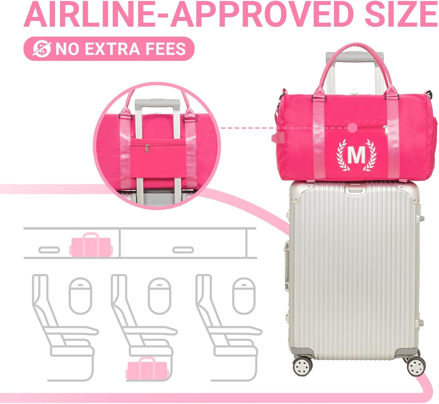 Gym Bag for Women, Personalized Duffle Bag with Shoe Compartment, Sports Bag for Yoga & Dance with Wet Pocket and Mat Strap(HotPink,J)