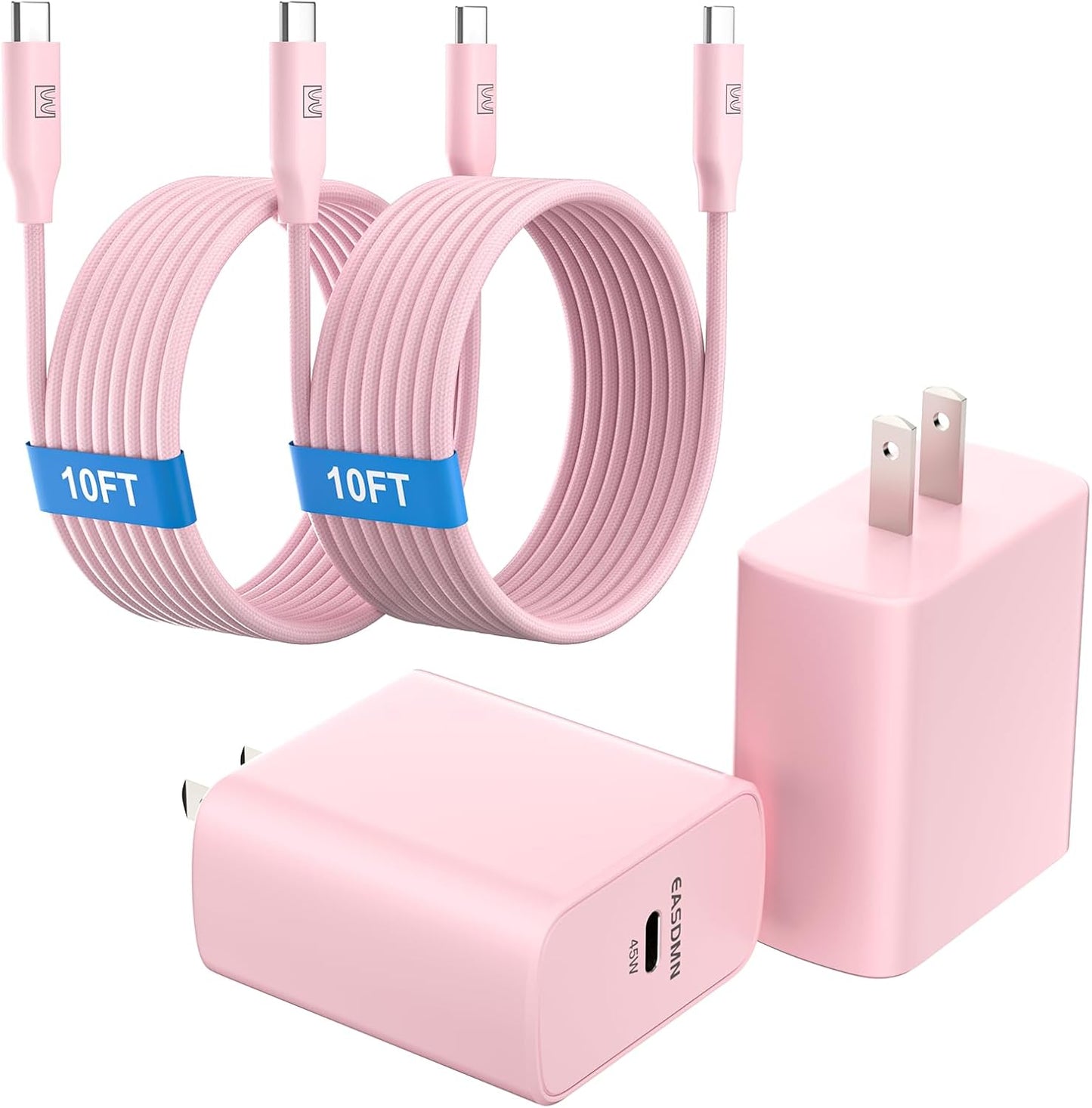 45W Super Fast Charger Type C, [2 Pack] 45 Watt USB-C Charger PD/PPS Wall Charging Block for Samsung Galaxy S25 Ultra/S24/S23 Ultra/S23+/S22 Ultra/S22+/S20 Ultra, Tab S8(Pink, with 2X 10ft Cable)