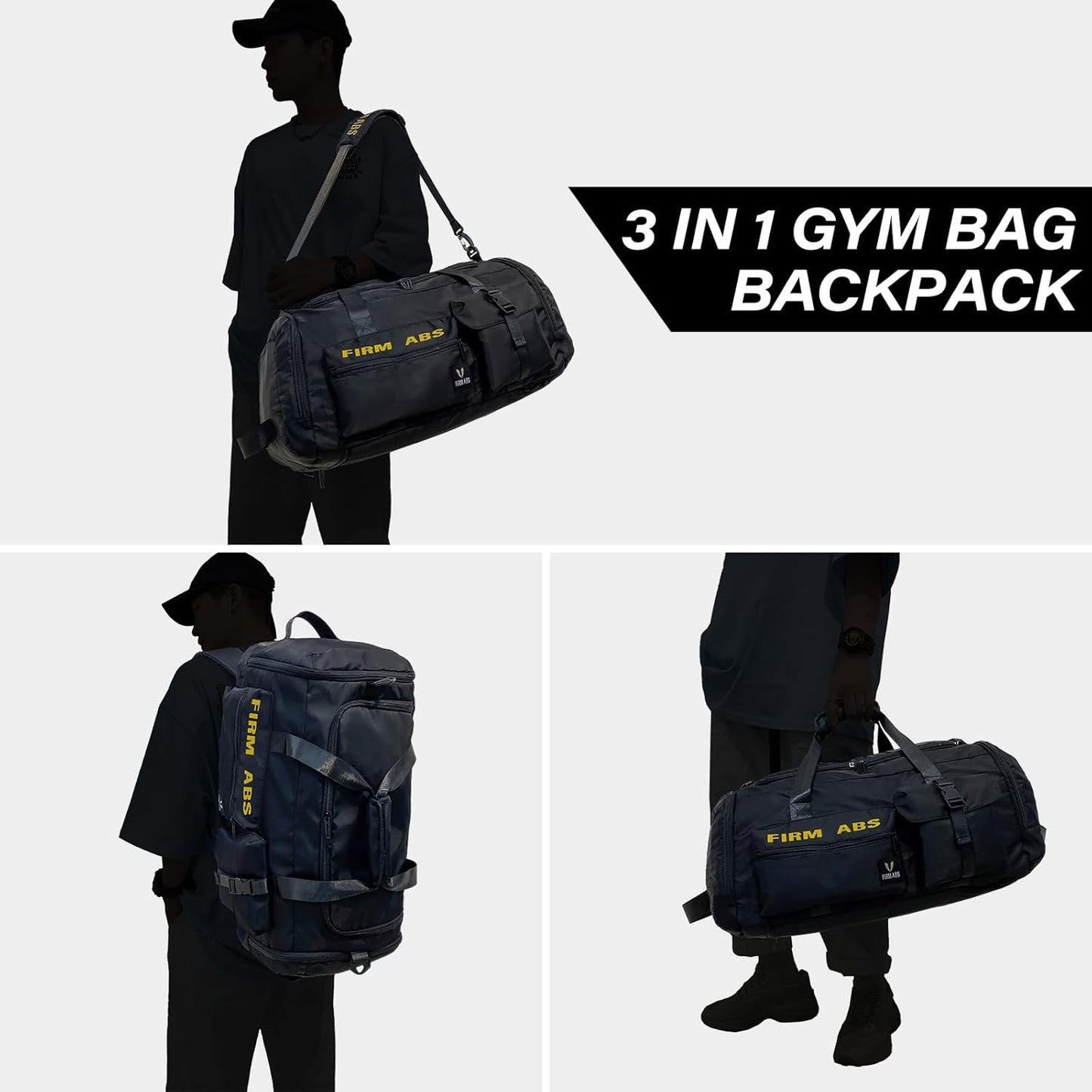 Gym Bag for Men & Women, 65L Large Capacity Travel Duffle Bag 3 in 1 Convertible Backpack with Shoes Compartment and Dry and Wet Separation