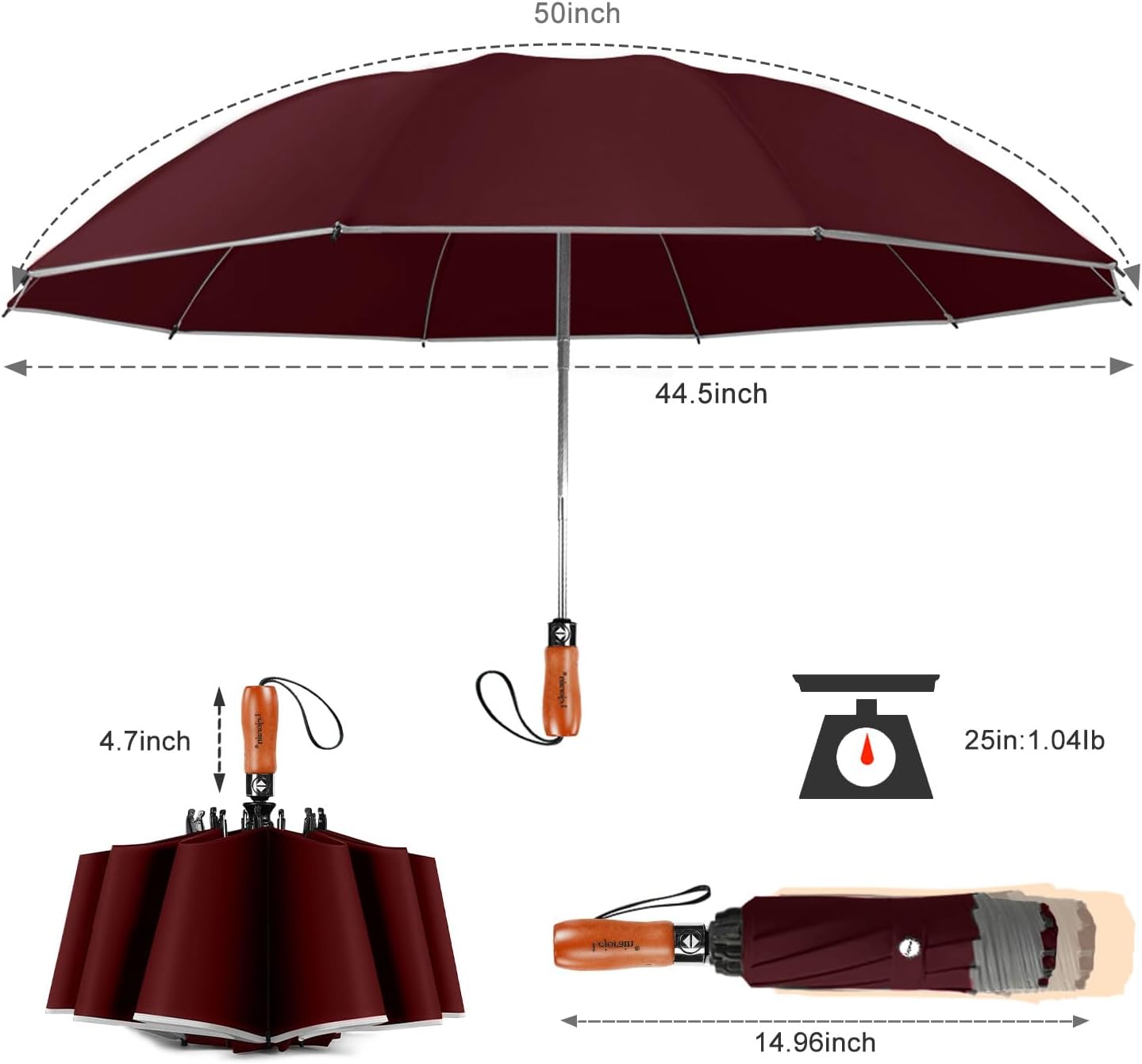 Lejorain Golf Large Inverted Umbrella - Black Big Windproof Heavy Duty Upside Down 46/50/54 Inch Compact Reverse Car Automatic Folding Reflective Umbrella