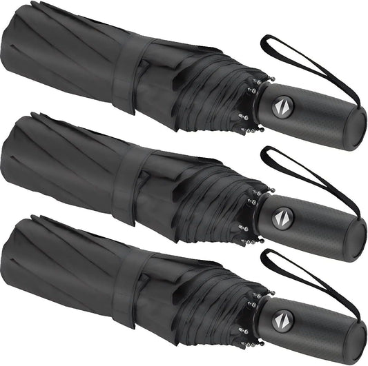 Liberty Imports 3 Pack Windproof Travel Rain Umbrellas - Compact, Light, Automatic, Strong and Portable - for Men and Women