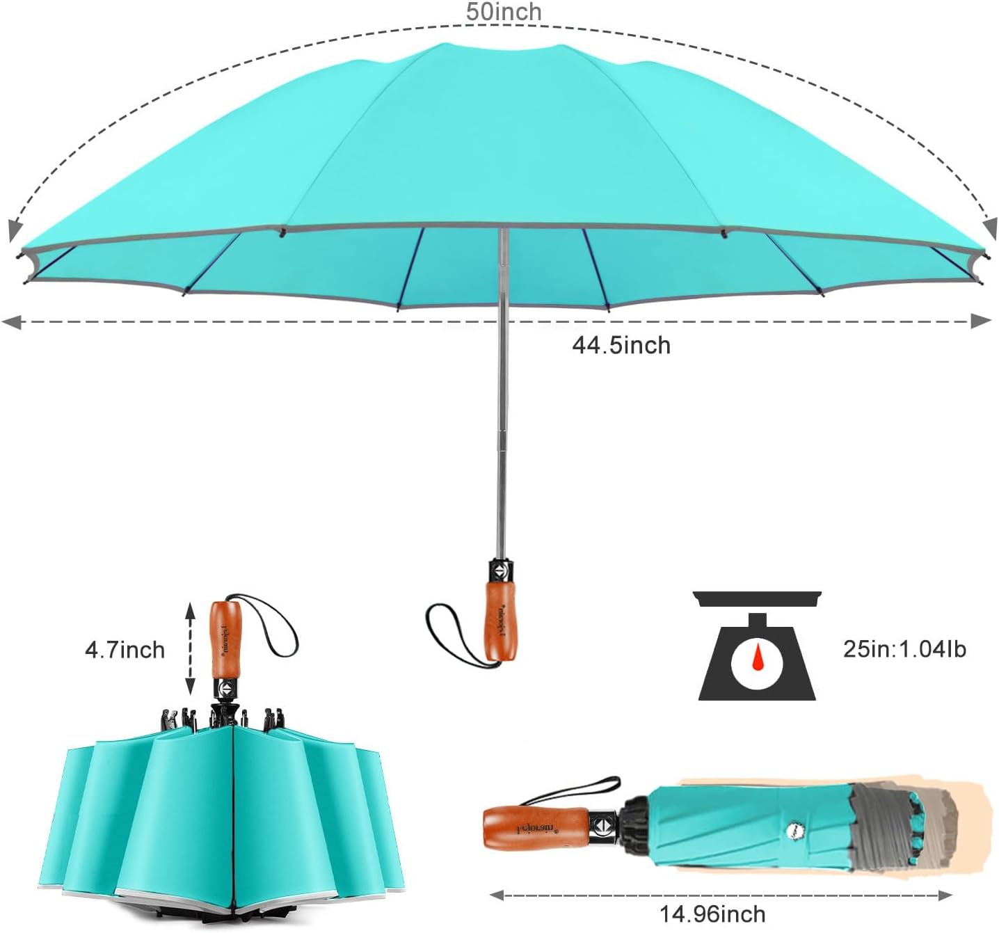 Lejorain Golf Large Inverted Umbrella - Black Big Windproof Heavy Duty Upside Down 46/50/54 Inch Compact Reverse Car Automatic Folding Reflective Umbrella