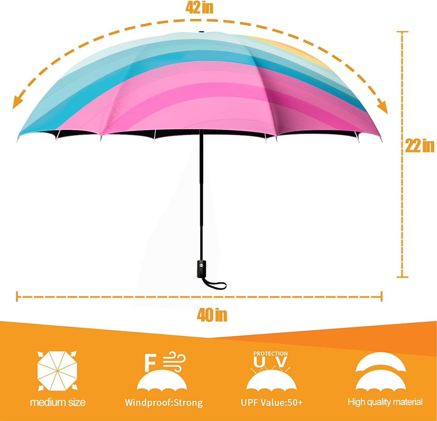 Small Compact Travel Automatic Folding Umbrella for Women, Portable Lightweight, Rain, Wind, UV Sun Shade