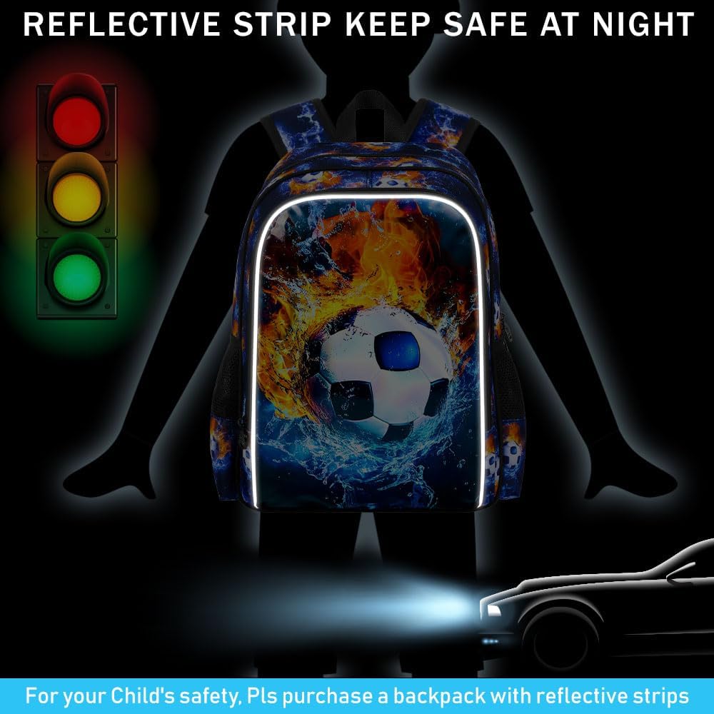 17" Soccer Backpack for Boy, 3Pcs Football School Backpacks with Lunch Box, Kids Bookbag for Elementary Preschool Kindergarten(Blue)