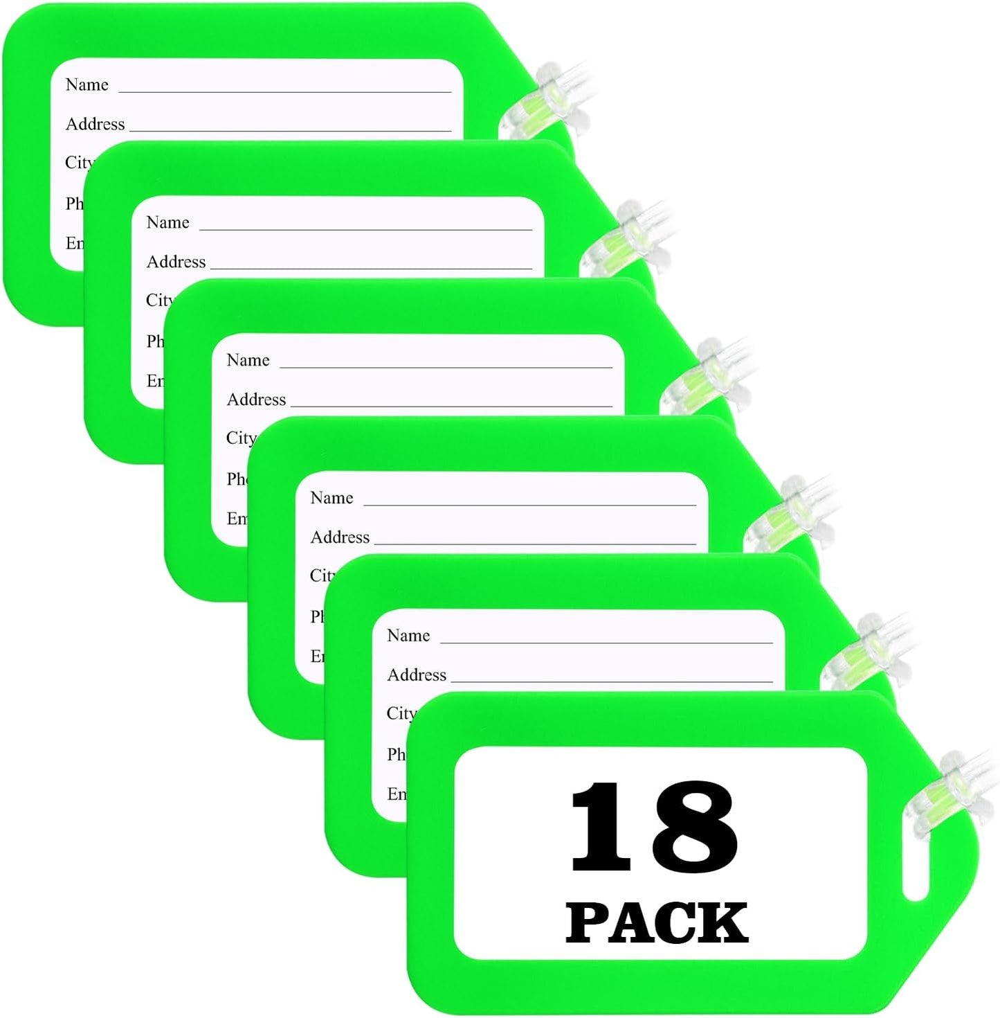 18 Pack Luggage Tag Bright Luggage Tags for Suitcases Bag Tags Name Tags for Kids Travel Accessories Must Haves by Sodsay (Green)